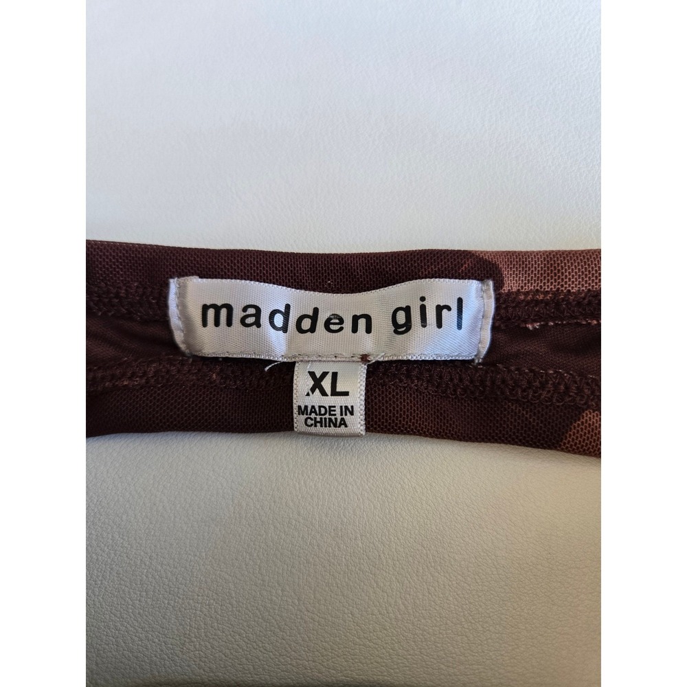 Madden Girl Brown Rose Mesh Cutout Midi Dress XL Y2K Romantic Bodycon Cocktail - Picture 6 of 9